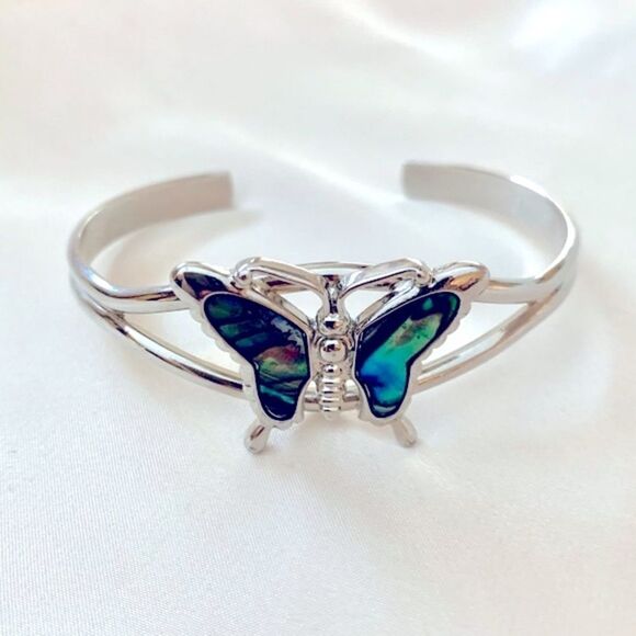 ✨3/$20✨ Abalone Silver Tone Butterfly Cuff Bracelet - Picture 5 of 5